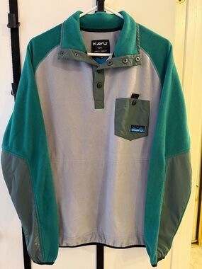 Kavu Teal & Light Gray Two-Tone Fleece Pullover